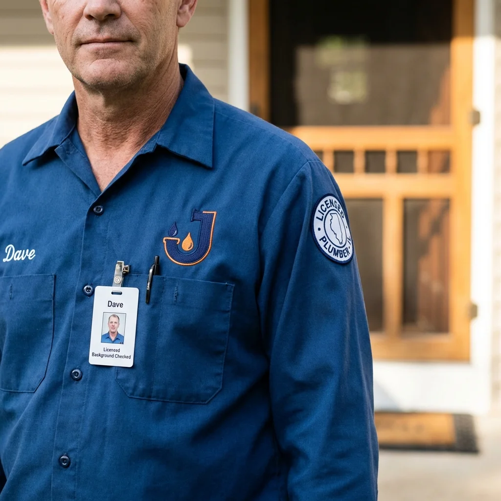 Licensed plumber showing ID badge in Stoneville, NC